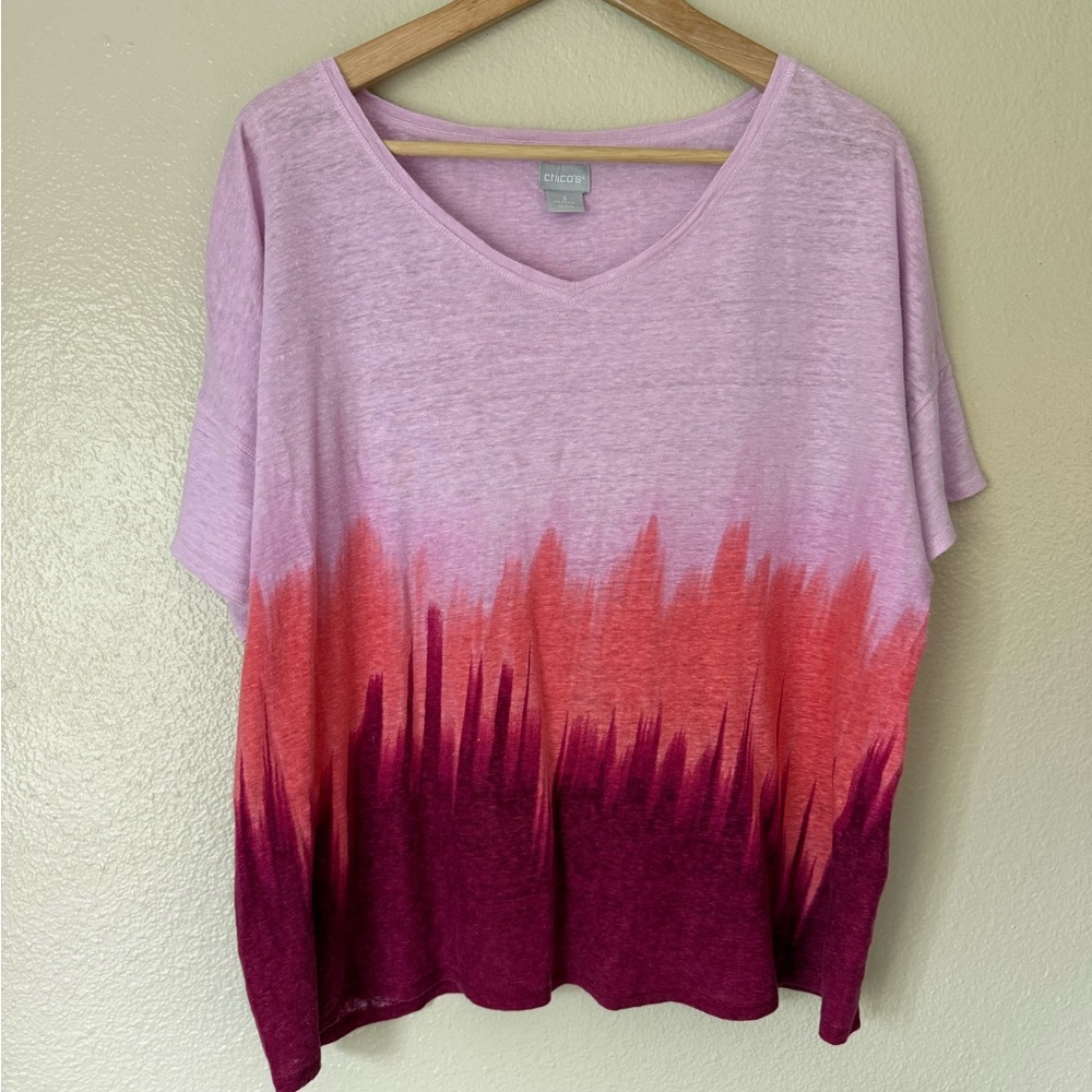 Chico's Pink to Burgundy Ombre Short Sleeve Tee